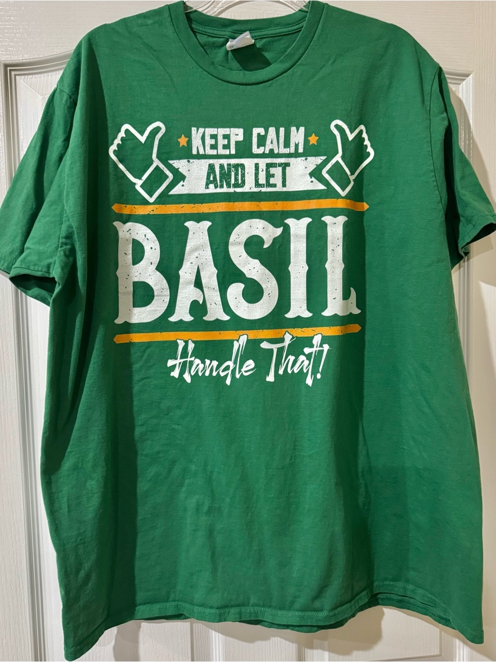 Port and Company Green "Keep Calm and Let Basil Handle That" Graphic Tee 2XL